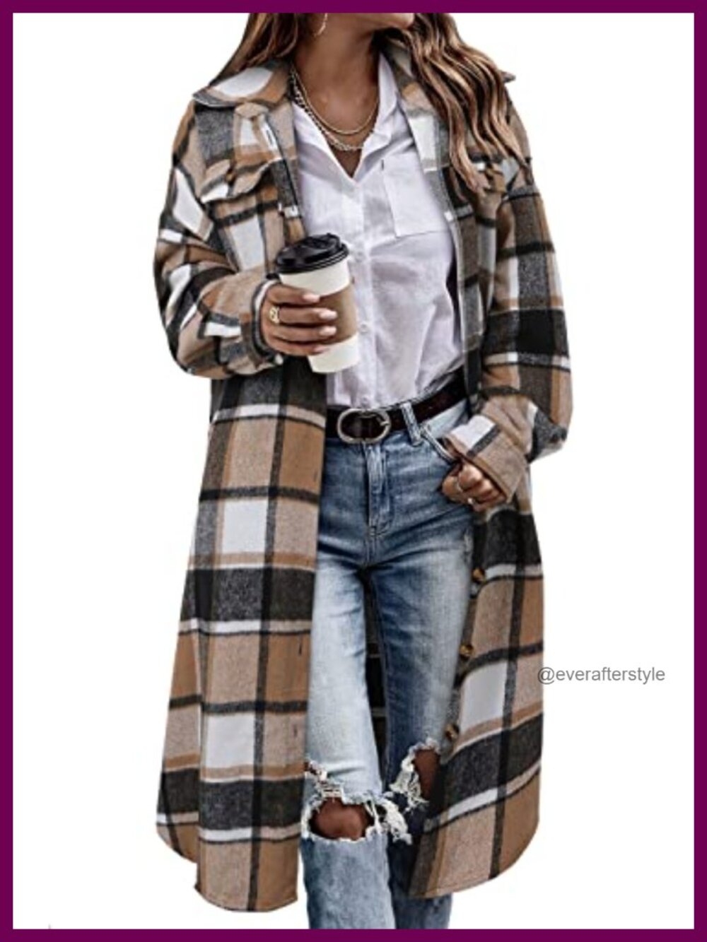 Oversized Plaid Flannel Shacket Long Button Down Corduroy Shirt Jacket
